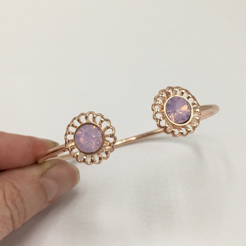 Pink crystal boho rose gold open cuff bracelet - Picture 4 of 4